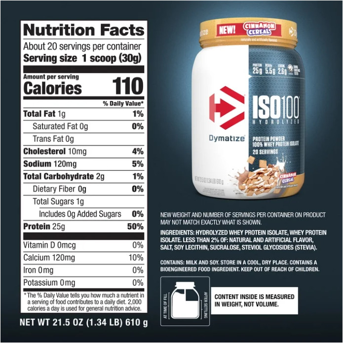 Dymatize ISO100 Hydrolyzed Whey Isolate, Cinnamon Cereal, 20 Servings