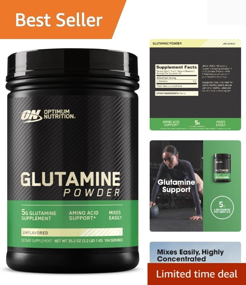 L-Glutamine Muscle Recovery Powder, 1000 Gram, 194 Servings Pack of 1