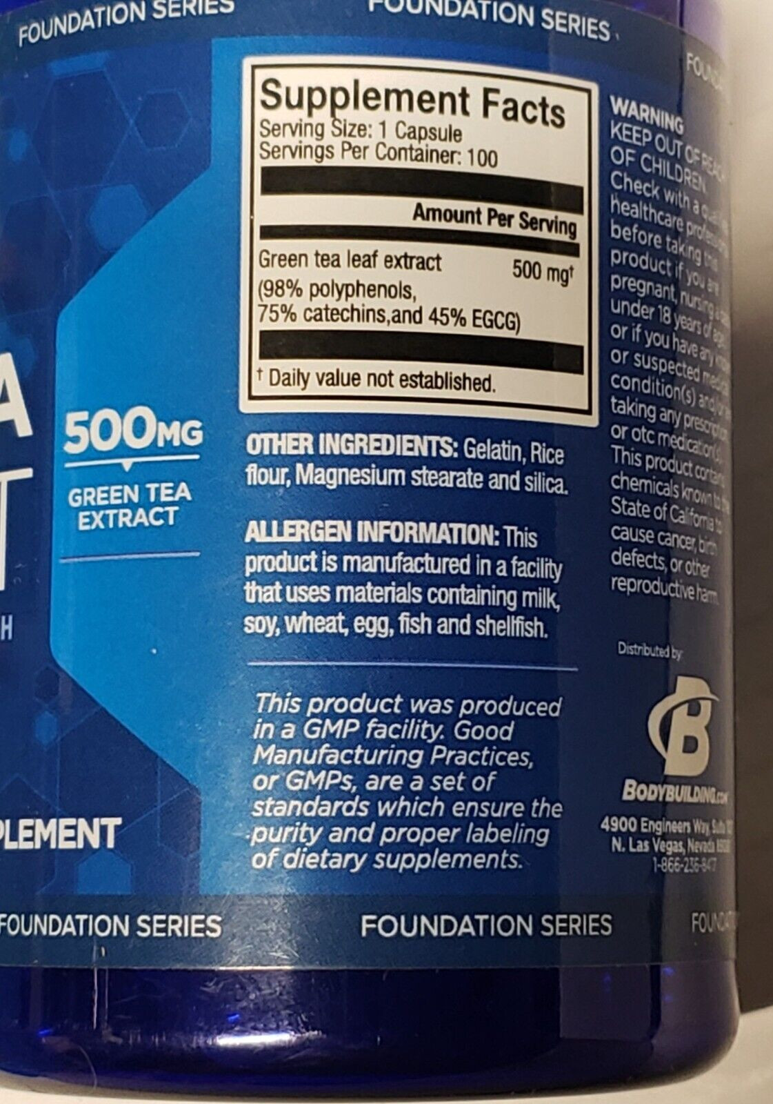 Bodybuilding.com – GREEN TEA EXTRACT – 100 Capsules / 500 mg – Exp 7/2025