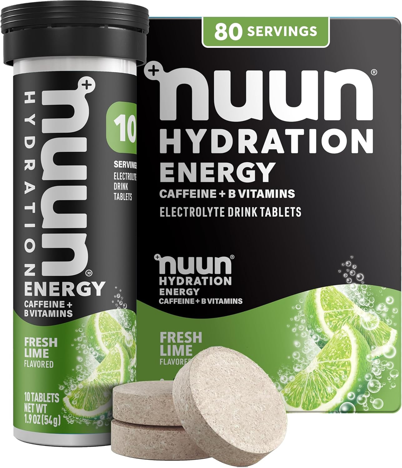 Nuun Energy Electrolyte Tablets Caffeine B Vitamins Fresh Lime, 80ct
