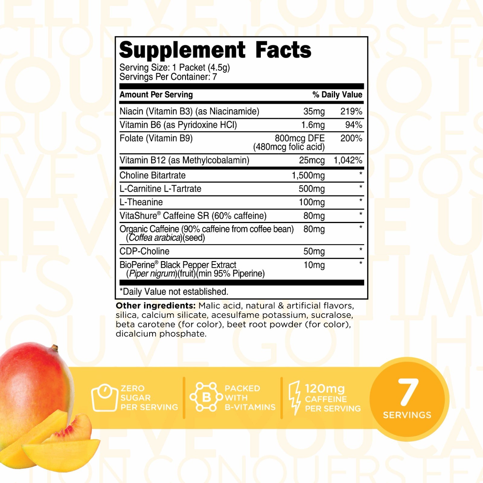 TransformHQ Boost Shot Powder Stick Packets, Peach Mango Energy – 7 Pack