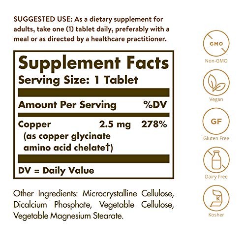 Chelated Copper, 100 Tablets – Essential for Collagen 100 Count (Pack of 1)