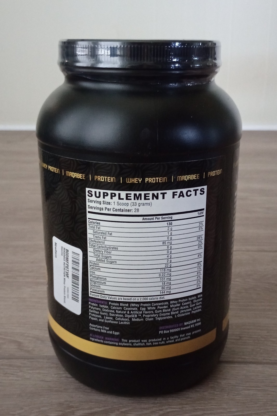 Maqabee Protein Whey Protein Vanilla Dietary Supplement 32.59oz.(924g) Exp 10/26