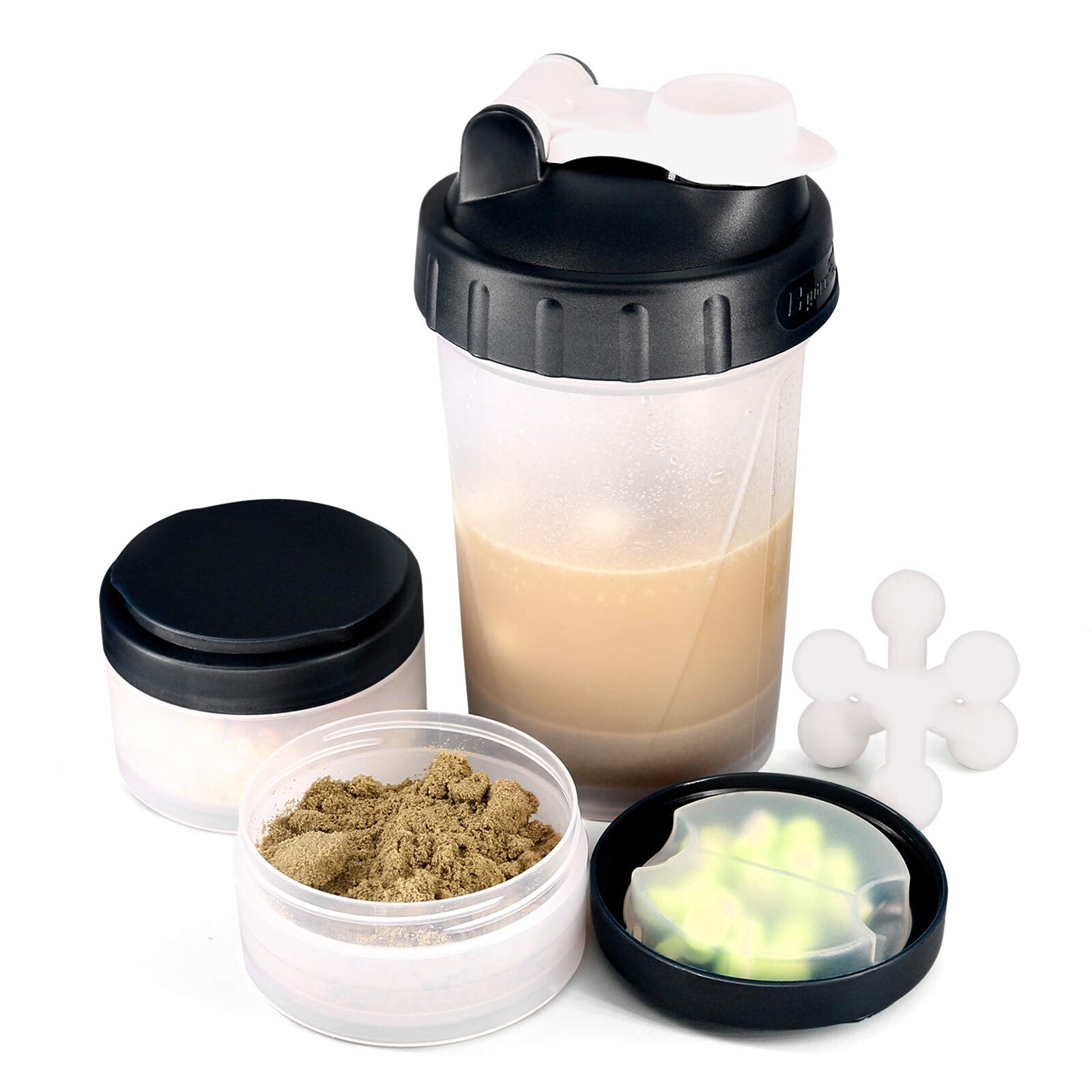 16 OZ Shake Bottle Protein Powder Shaker Blender Gym Smoothie Cup two storage