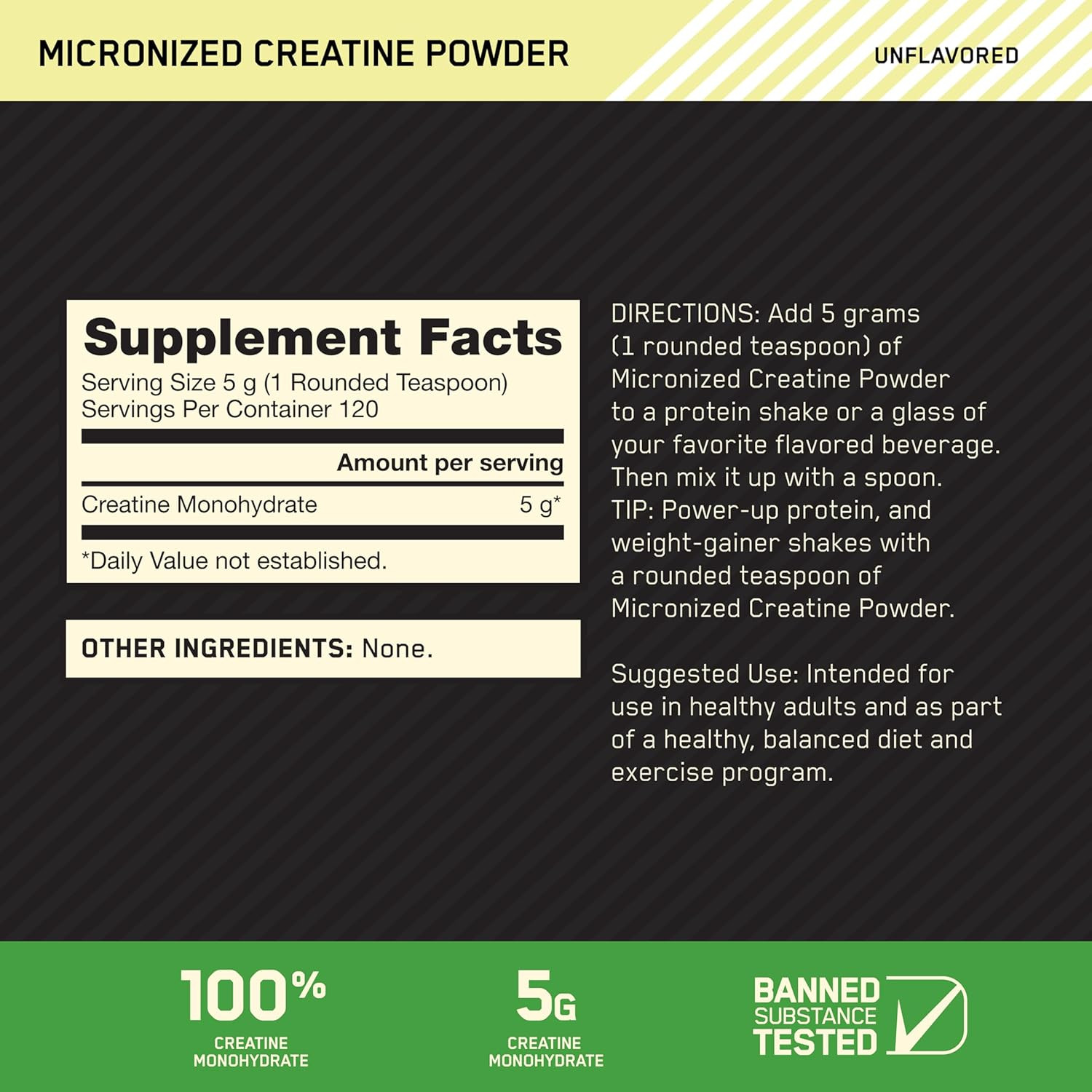 Creatine, Micronized Creatine Monohydrate Powder, Supports Strength & Recovery,