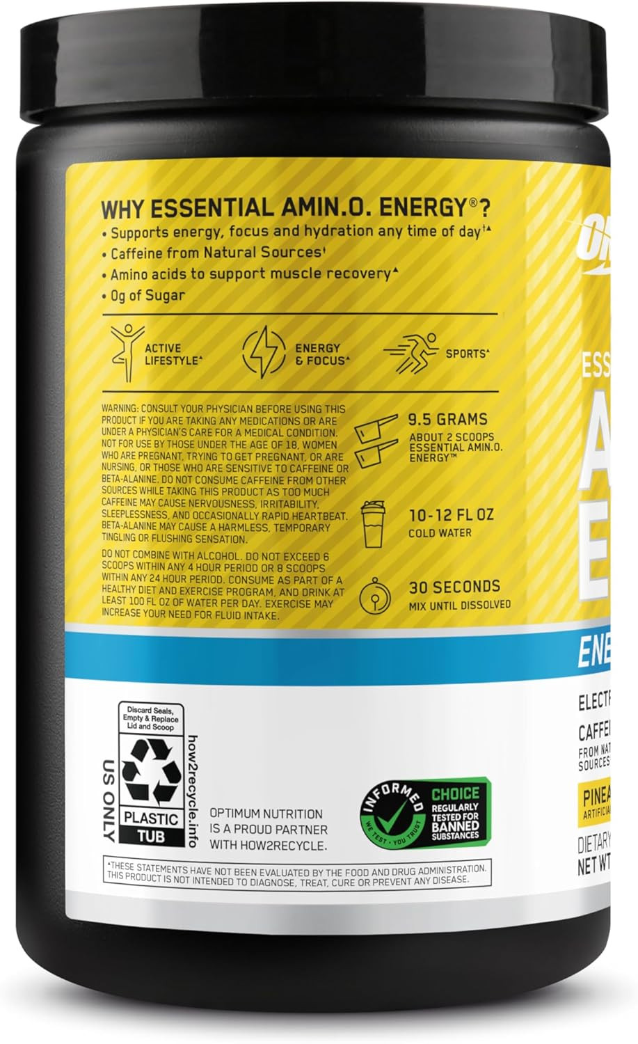 Amino Energy Powder plus Hydration, with BCAA, Electrolytes, and Caffeine, Pinea