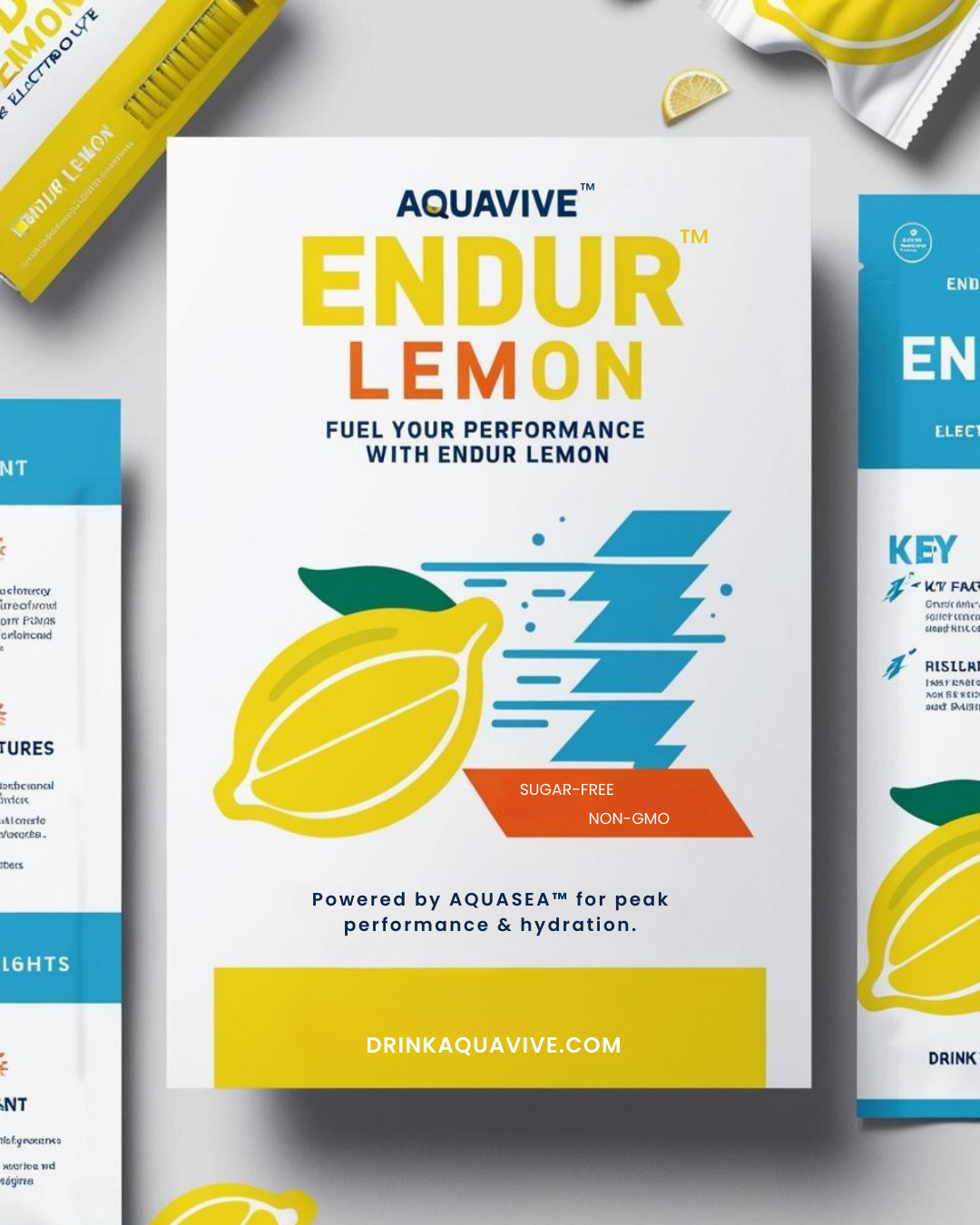 AquaVIVE™ ENDUR™ Lemon Electrolyte Powder Drink Mix Magnesium Glycinate 6 Packs