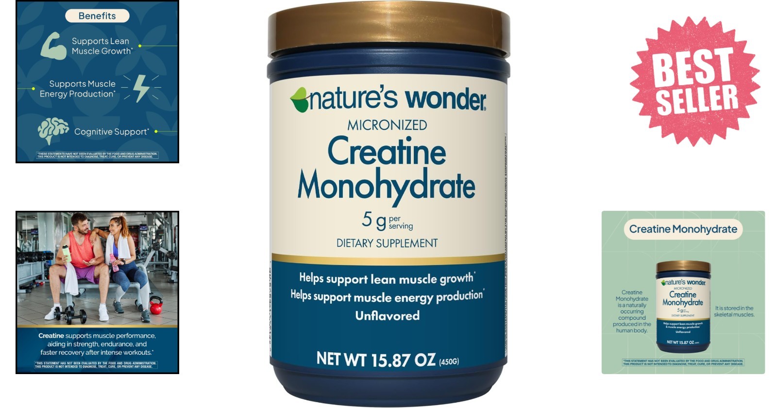 Micronized Creatine Monohydrate Powder – 450g, 90 Servings – Unflavored