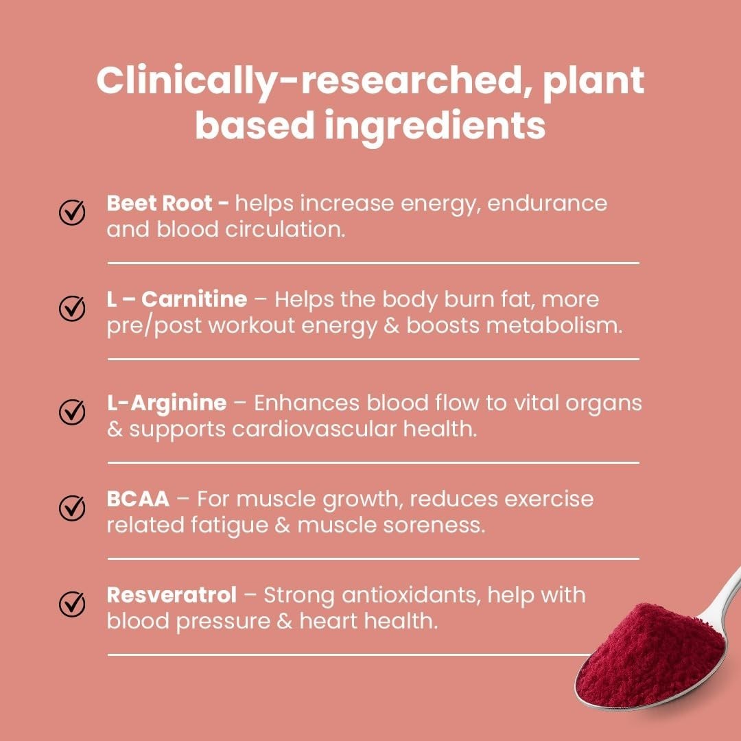 Beetroot Powder with BCAA L-Arginine L-Carnitine Resveratrol Nitric oxide boost