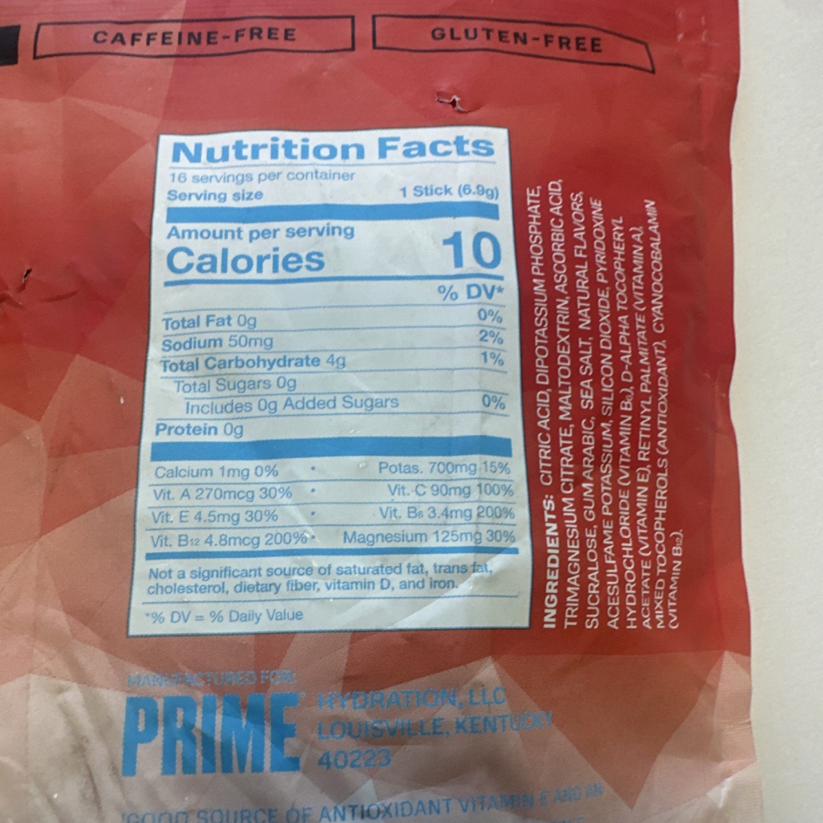 PRIME Hydration+ Electrolyte Powder Sticks Cherry Freeze 16 Caffeine-Free
