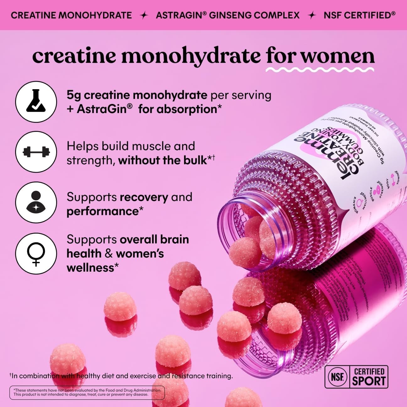 Creatine Monohydrate Gummies, Sour Strawberry 60 Gummies | 5g Creatine for Le…