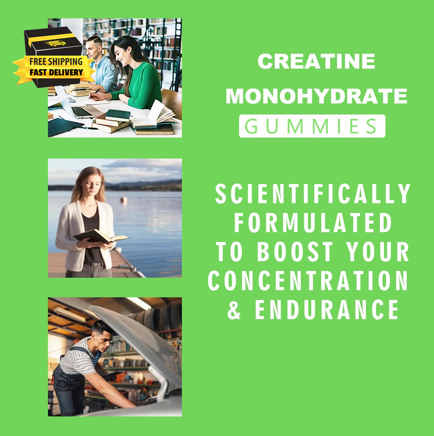 Creatine Monohydrate Gummies, Creatine for Men & Women, Chewable Creatine for En