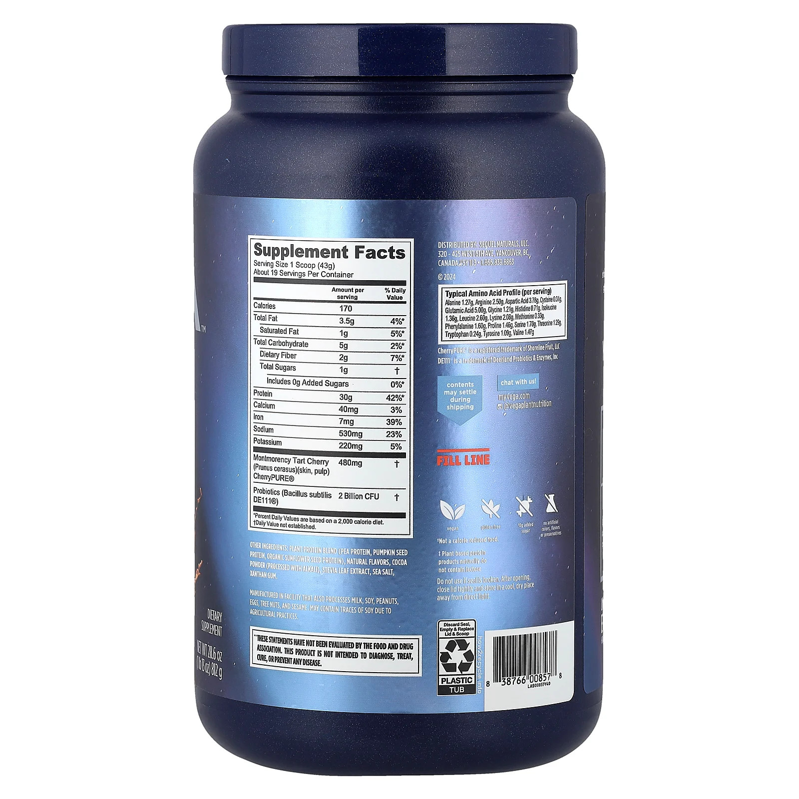 Vega Sport Performance Protein Mocha Flavor 28 6 oz 812 g Dairy-Free,