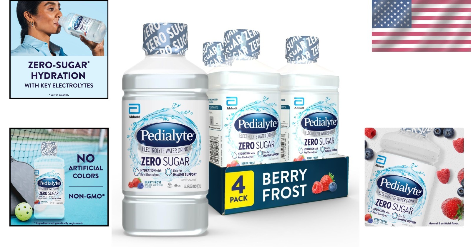 Zero Sugar Hydration: Berry Frost Electrolyte Water, Low-Cal, 4-Pack, 33.8 Fl Oz