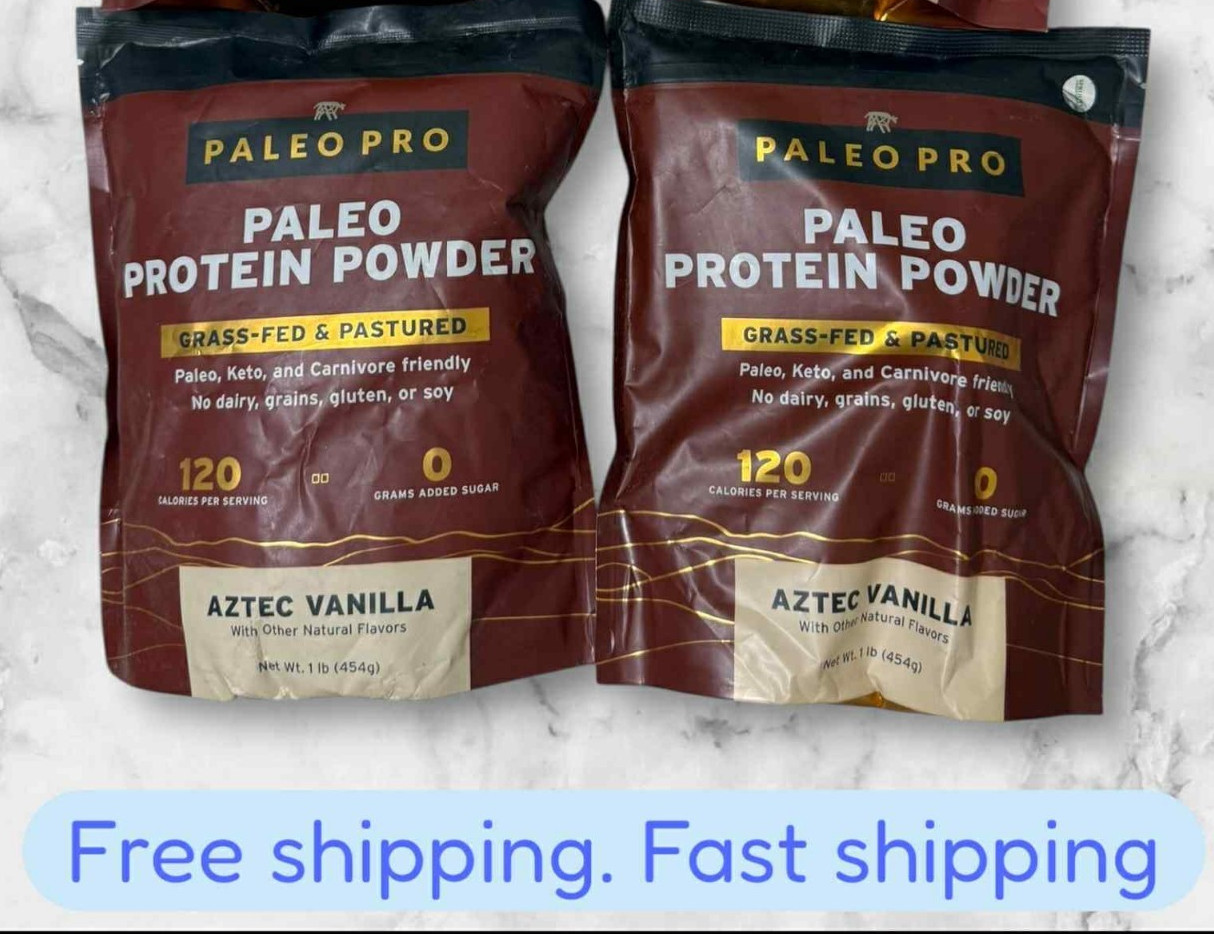 2 BAGS PaleoPro Grass-Fed Protein Powder Pastured 1lb Aztec Vanilla EXP2027+ NEW
