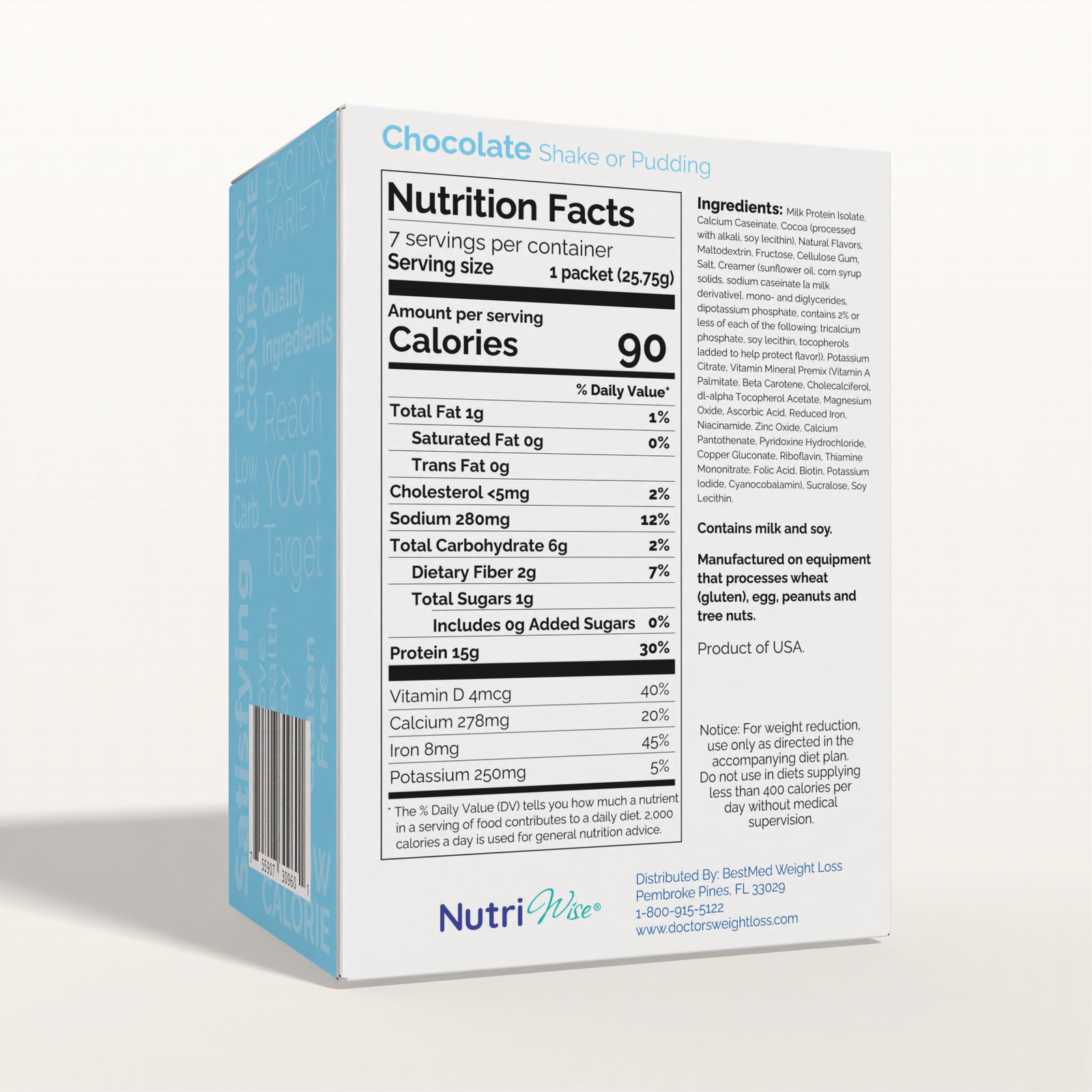 NutriWise Chocolate Protein Shake, Low Carb, Low Calorie, KETO Friendly Diet 7ct