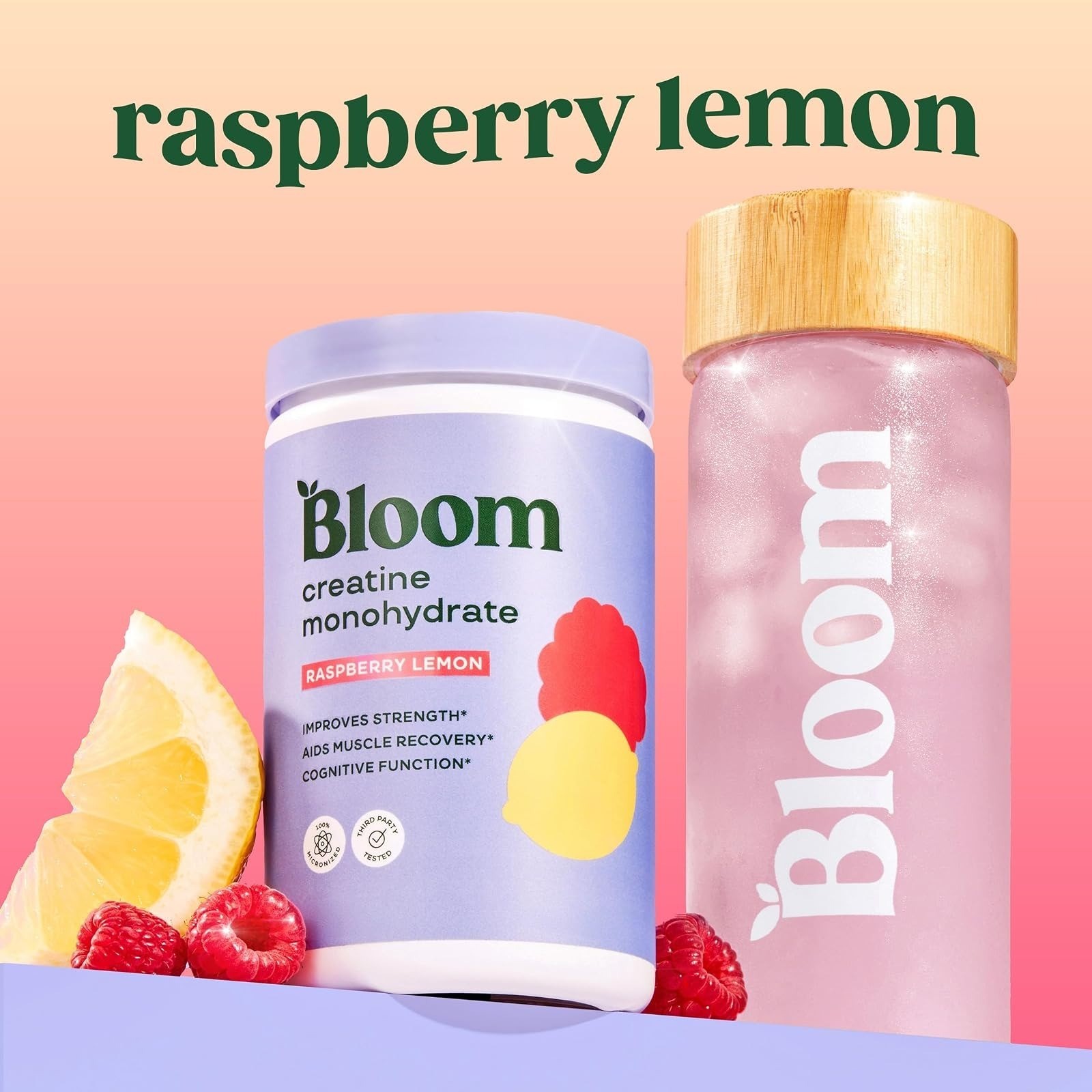 Bloom Nutrition Creatine Monohydrate Powder 9 oz – Raspberry Lemon Flavor