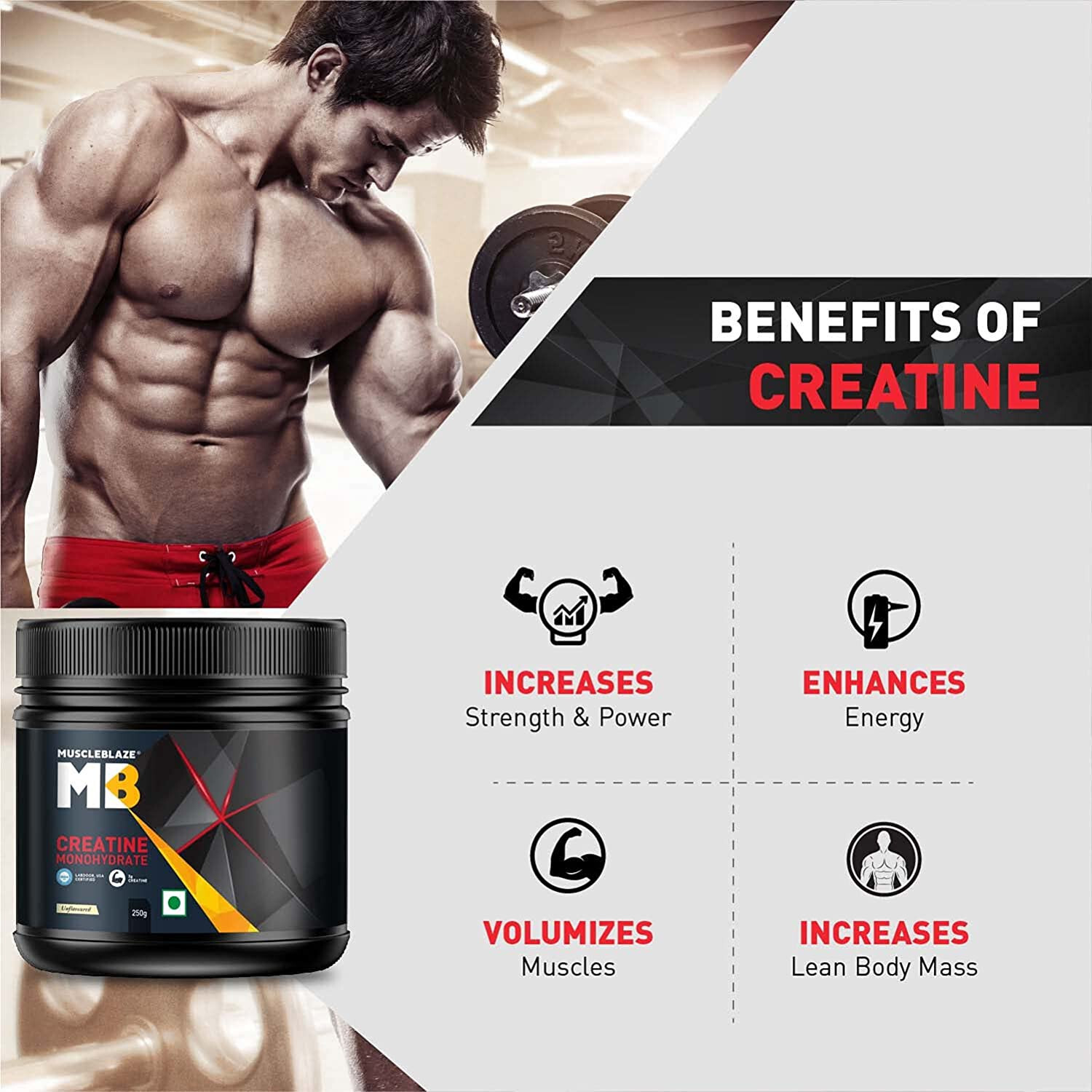MuscleBlaze Creatine Monohydrate Unflavoured 250Gm