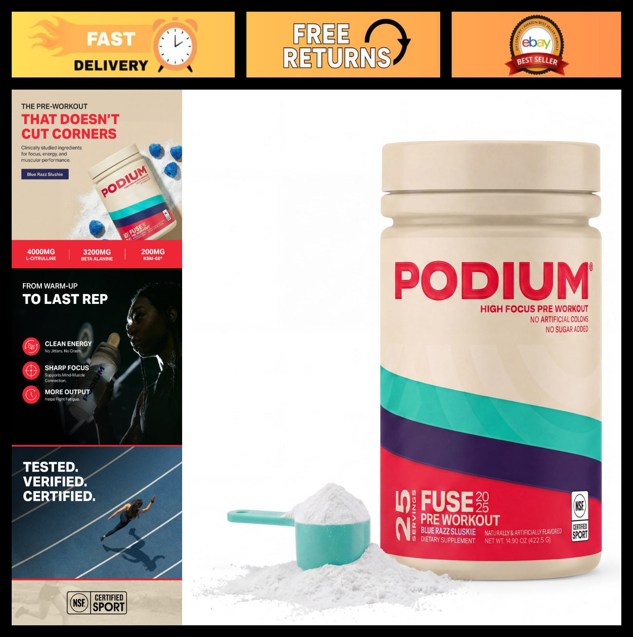 Pre Workout Powder for Energy & Focus – 200mg Caffeine, L-Citrulline, Beta Alani