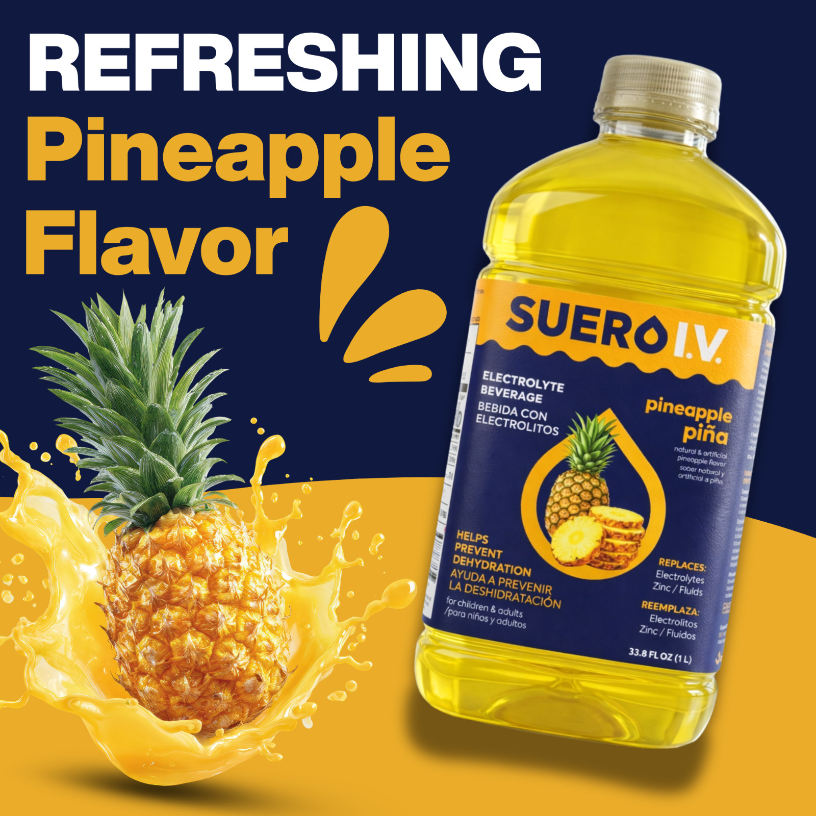Suero I.V. Electrolyte Drink, Pineapple Flavor 33.8 fl oz – Hydrate (2-Pack)