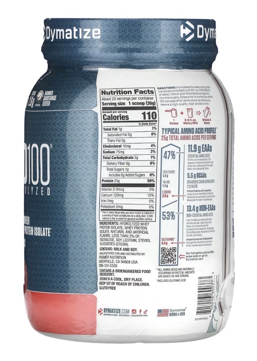 Dymatize ISO100 Hydrolyzed Whey Protein Isolate Strawberry 21.5oz (610g) Keto