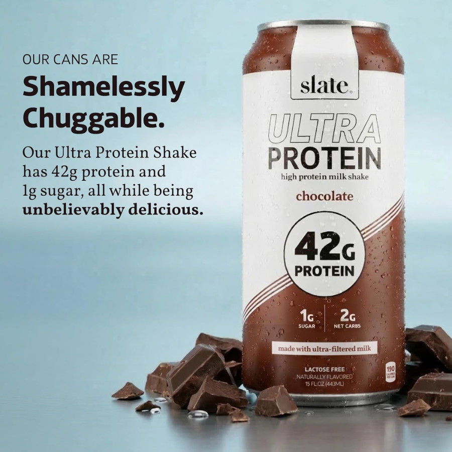 Slate 42G Ultra Protein Shakes – Breakfast Boost, Chocolate (15 fl oz), 12 Cans