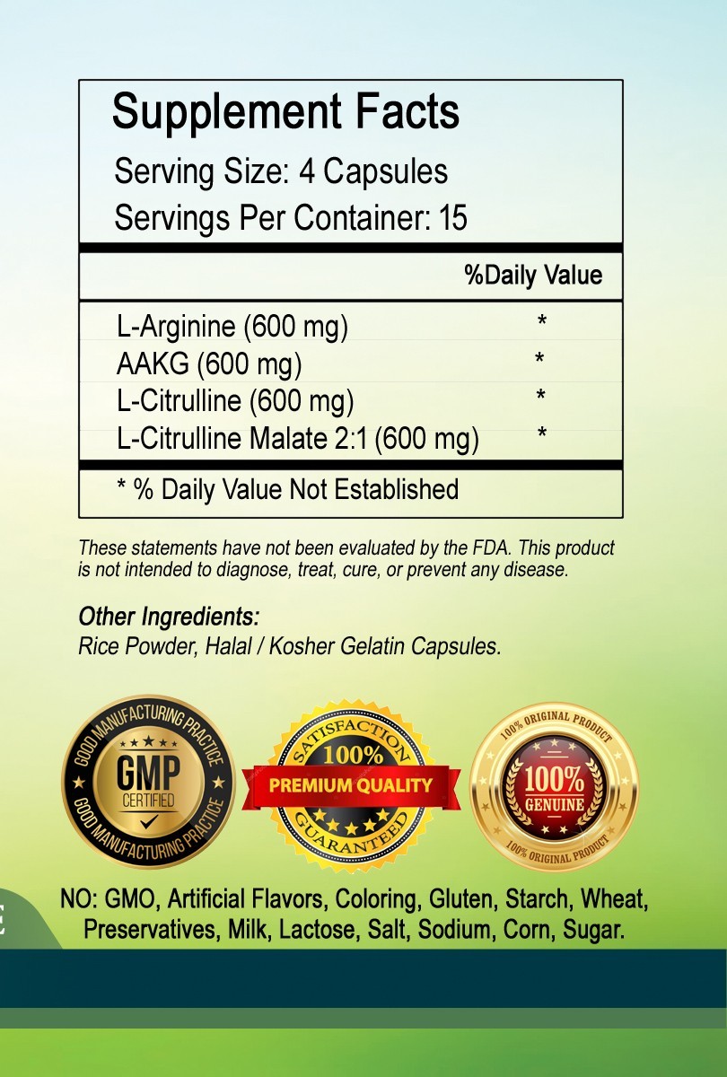 Nitric Oxide booster capsules 2400mg Serving- Fresh