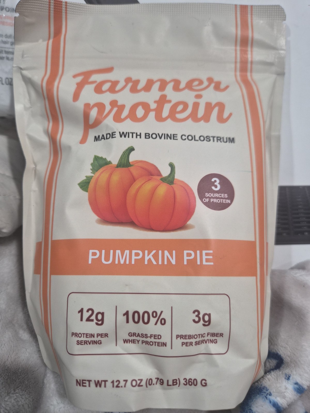 Farmer Protein Bovine Colostrum Powder Pumpkin Pie Flavor 12.7oz Bag EXP 10/2027