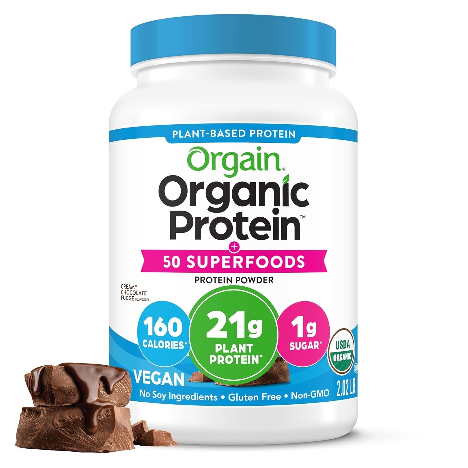 Orgain Organic Vegan Protein Powder 21g Protein Vanilla 50 Superfoods 2.02 lb