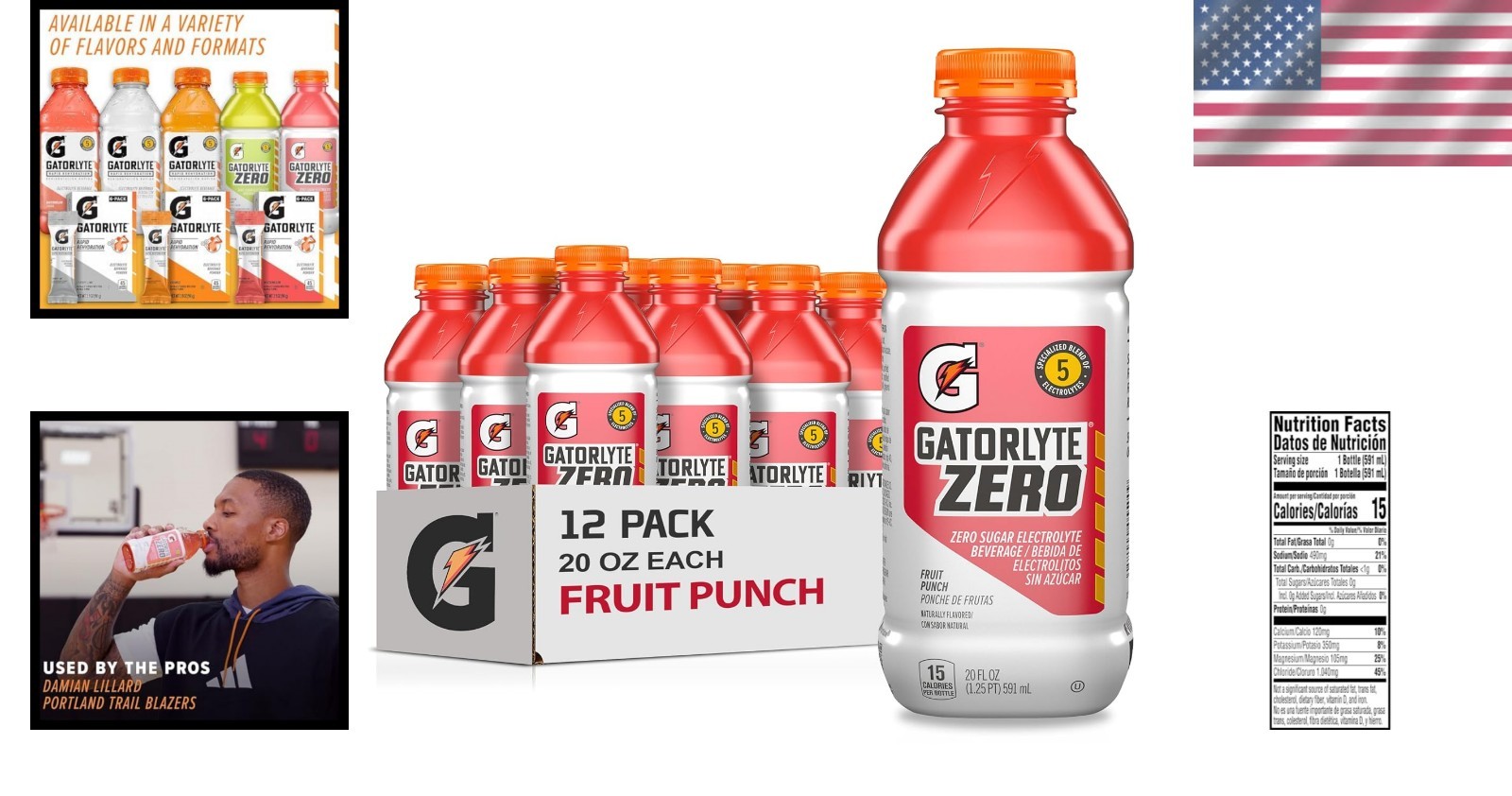 Gatorlyte Zero Fruit Punch Electrolyte Drink – 12×20 fl oz for Rapid Hydration