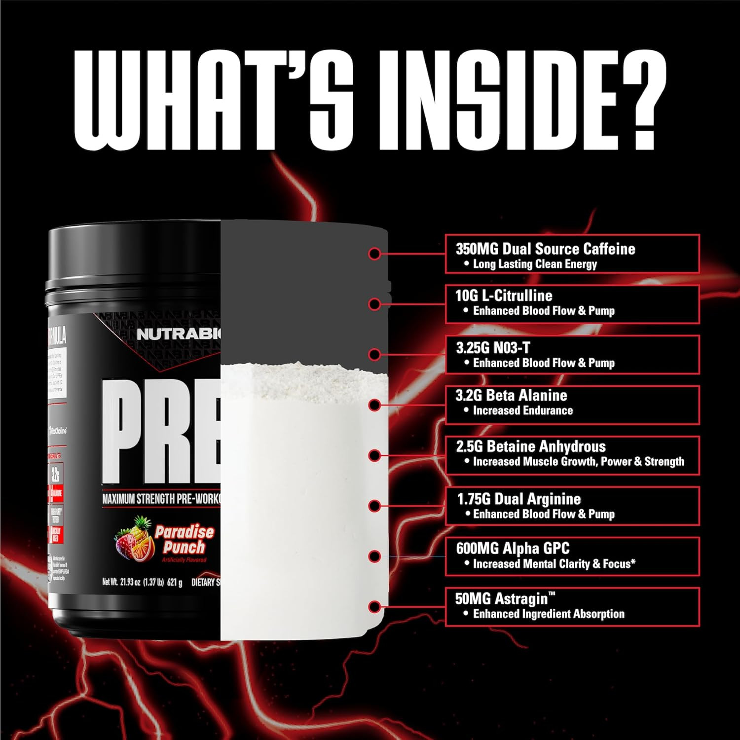 Preworkout Powder, Paradise Punch| Explosive Energy, Laser Focus, Extreme Pumps|