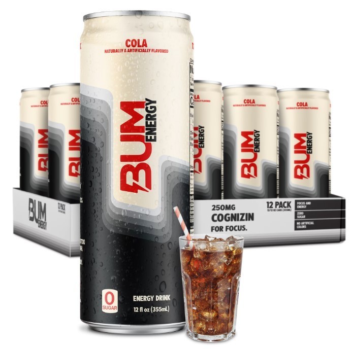 BUM Energy Drink Cola 112mg Natural Caffeine 12 oz 12 Pack, Flash Sale
