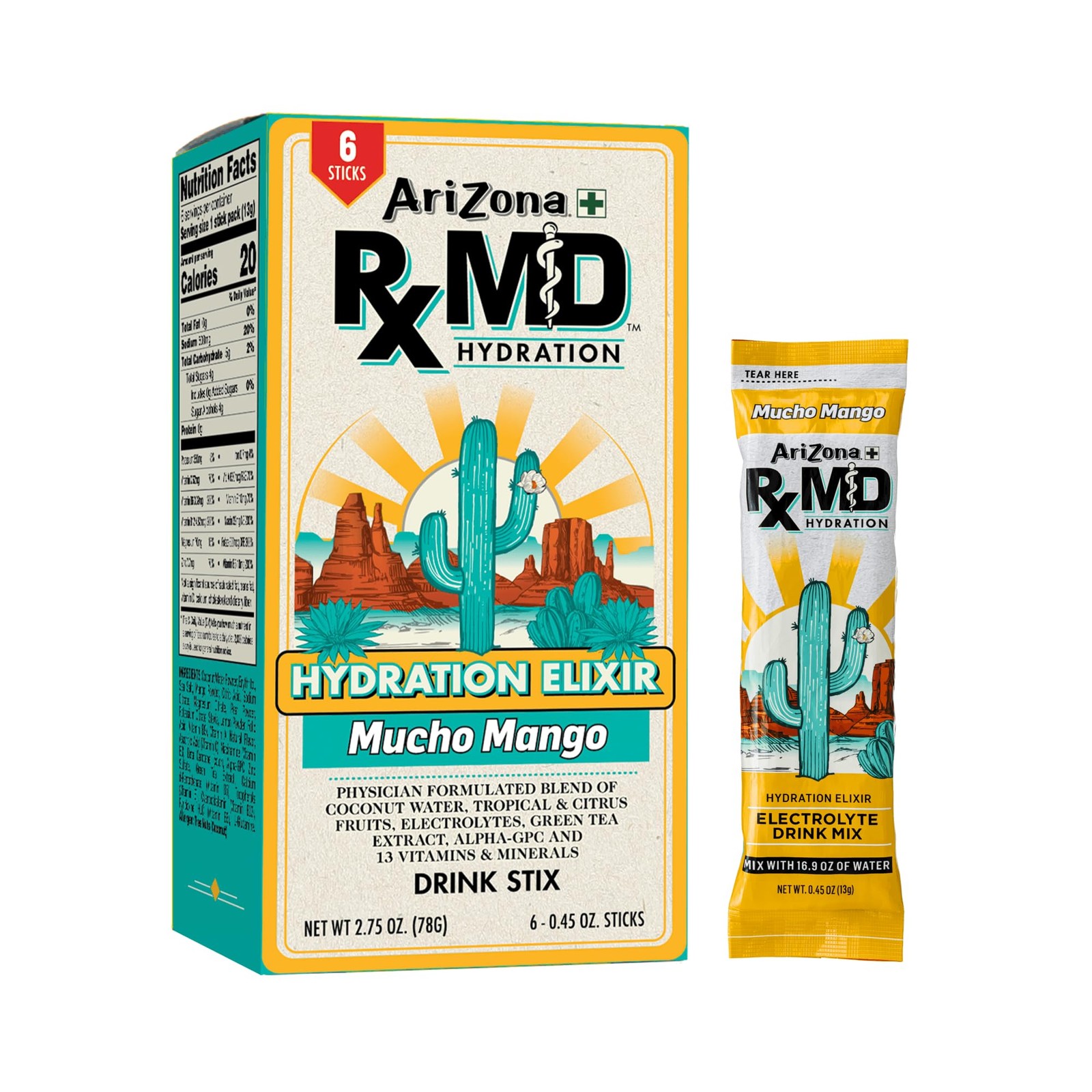 Arizona Rx MD Hydration Mucho Mango – Drink 0.45 Ounce (Pack of 6), Orange
