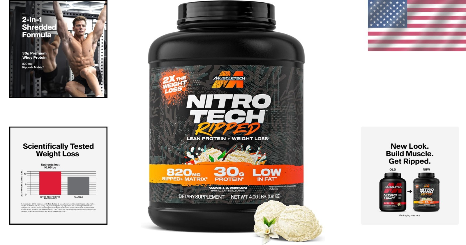 Nitro-Tech Ripped 4LB Whey Protein – Vanilla Cream for Muscle Gain & Metabolism