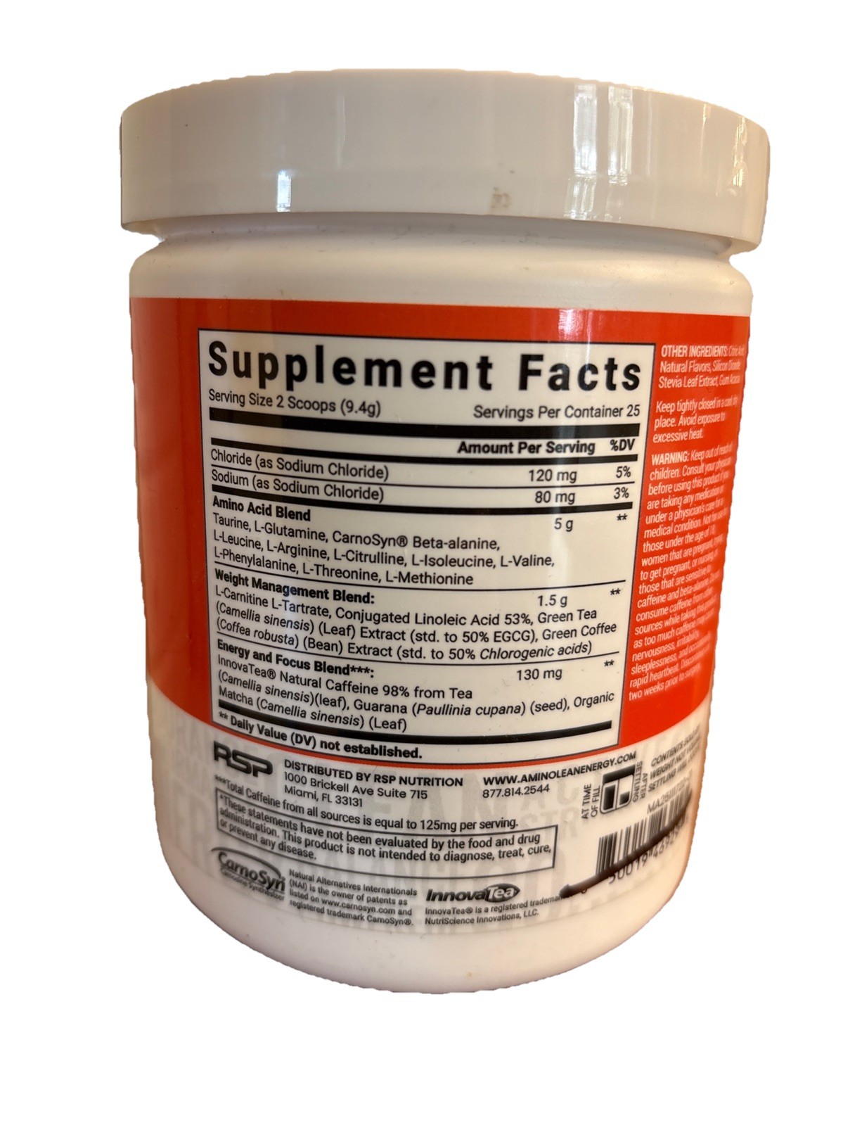 RSP Aminolean Energy Amino Acids Exp 10/27 (2a)
