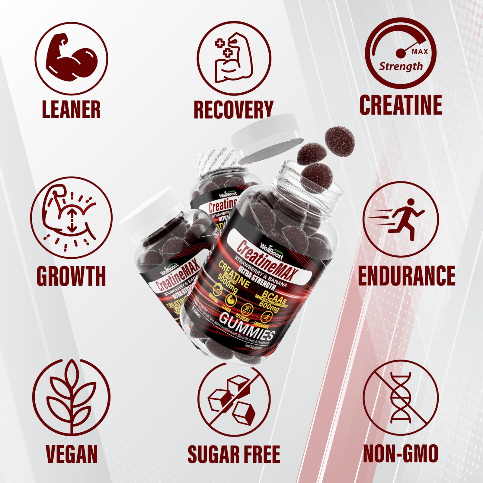 WellBoost Creatine MAX Gummies | 5000mg Creatine Monohydrate & 600mg BCAAs pe…