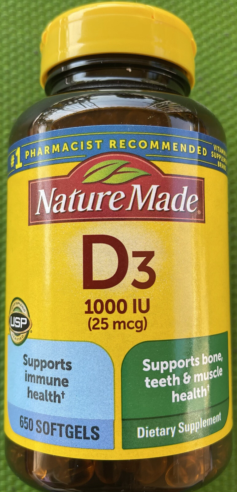 Nature Made D3 1000 IU (25 mcg) Vitamin Supplement 650 Softgels.