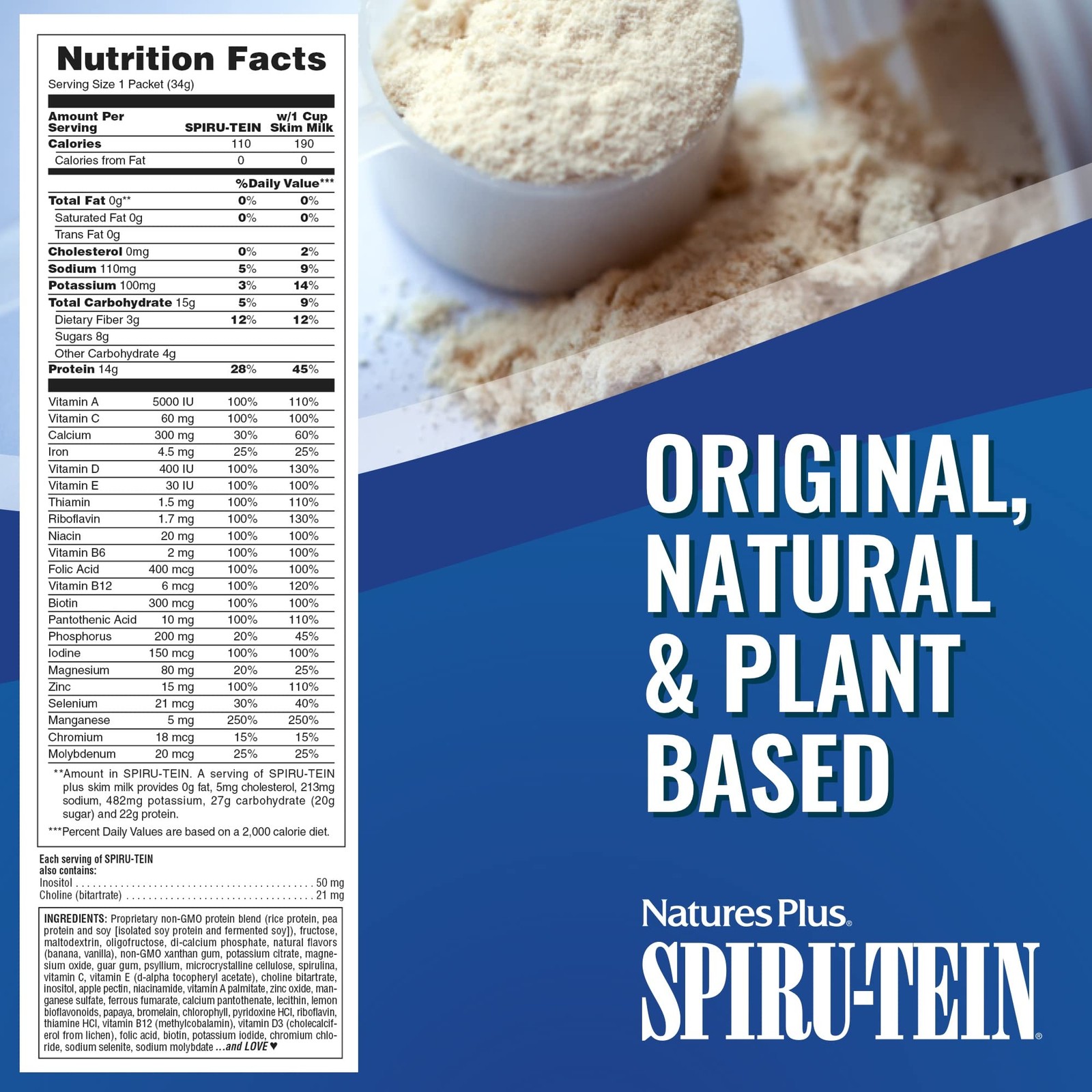 NaturesPlus SPIRU-TEIN Banana Plant-Based Protein Shake 8 Pack Non-GMO Vegetaria