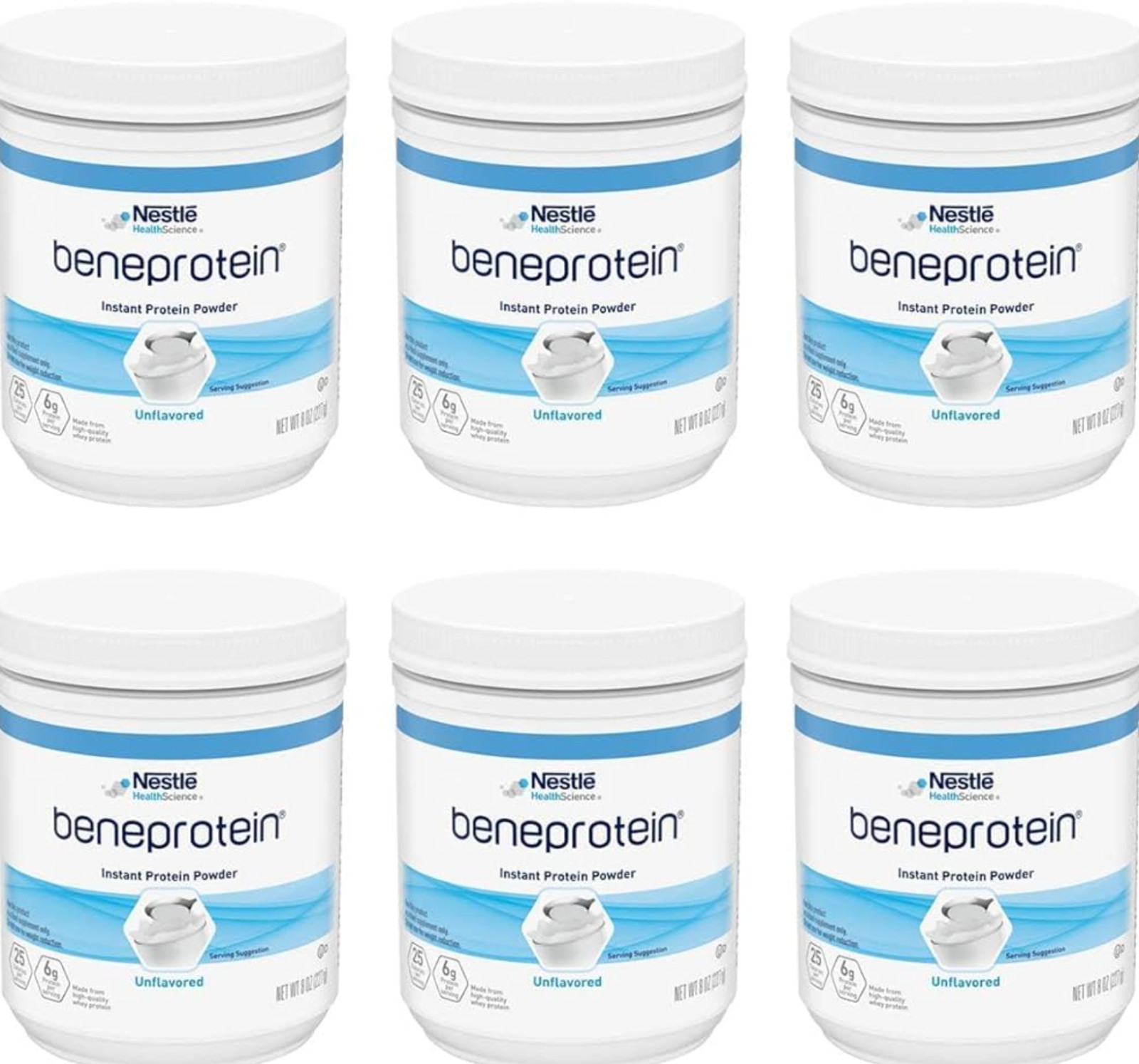 Beneprotein Instant Whey Protein Powder 6g Per Serving 8oz Unflavored – 6 Pack