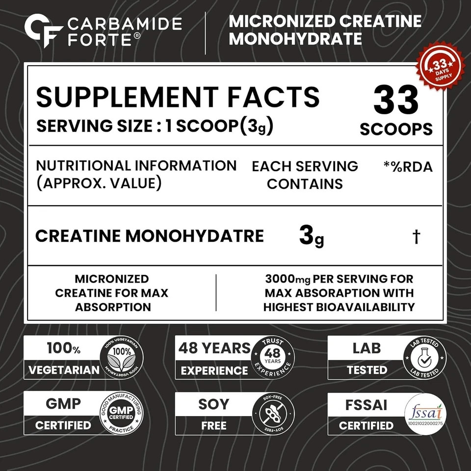 Carbamide Forte Creatine Mono Hydrate Powder 100gm Strength & Energy Unflavoured