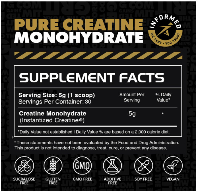 Gains in Bulk Instantized Creatine Monohydrate, Unflavored, 30 Servings
