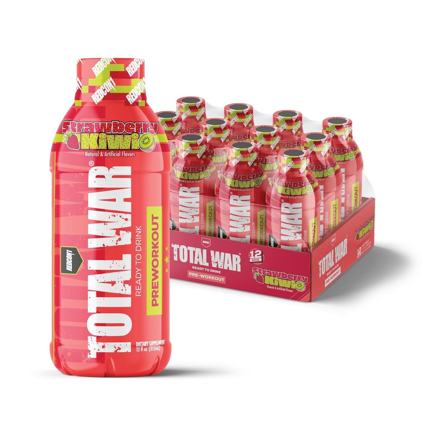 REDCON1 Total War Pre Workout Energy 300mg Caffeine StrawBerry Kiwi 12 PACK