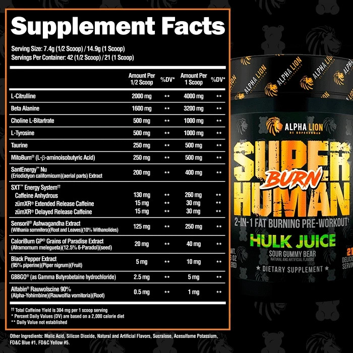 Alpha Lion SuperHuman Burn Hulk Juice – Sour Gummy Bear 10.96 oz (Pack of 2)