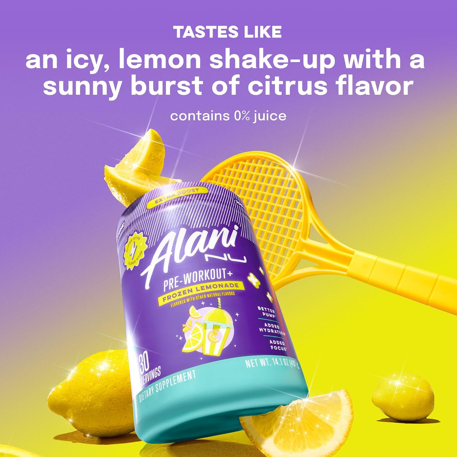 Pre Workout+ Powder Frozen Lemonade, Extra Boost, Sugar Free, 300Mg Caffeine, L-