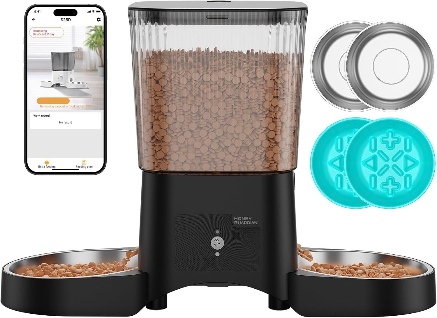 HoneyGuaridan Automatic Cat Feeder for 2 Cats,3.5L Dual Cat Food Dispenser, 2.4G