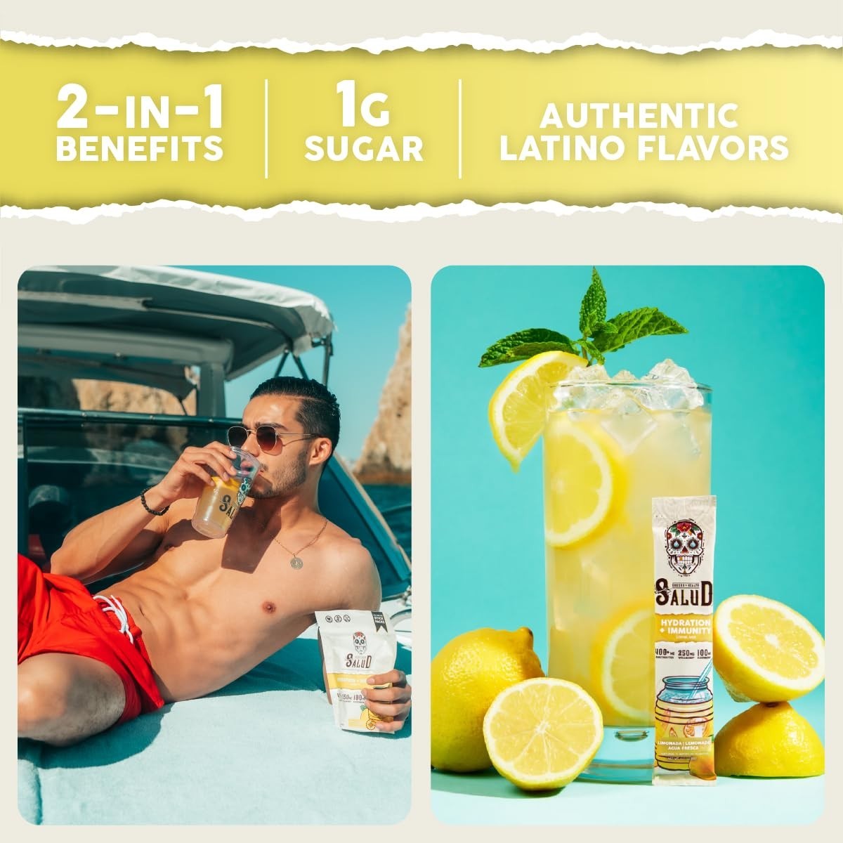 2-in-1 Hydration & Immunity Drink Mix, Lemonade Flavor, Electrolyte Powder, Vega
