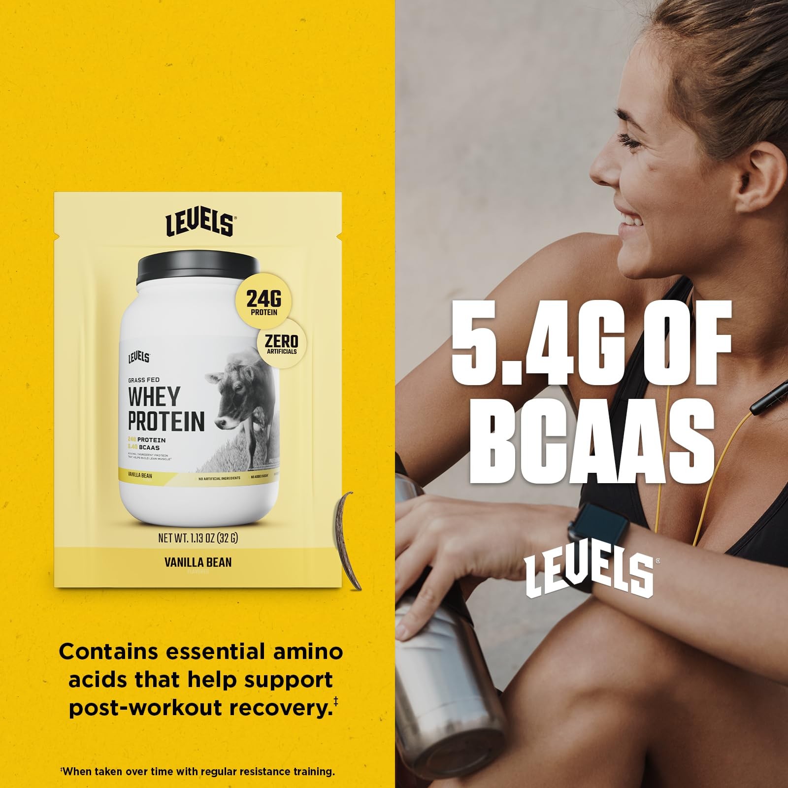 Levels Grass Fed Whey Protein Powder No Artificials 24G of Protein Vanilla Be…