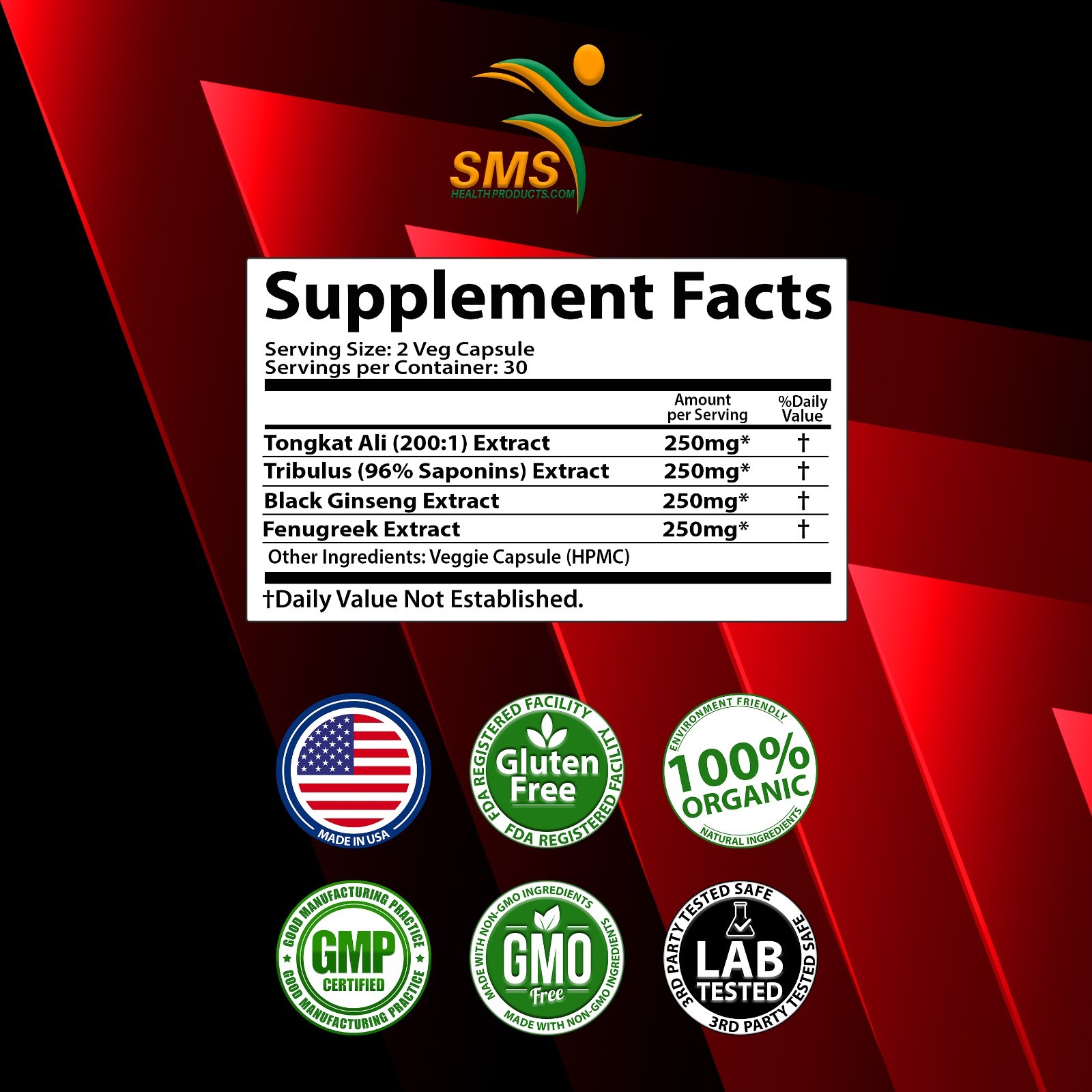 Testo Booster Stamina Energy Performance Pill Organic 60 Veg Capsules By SMS