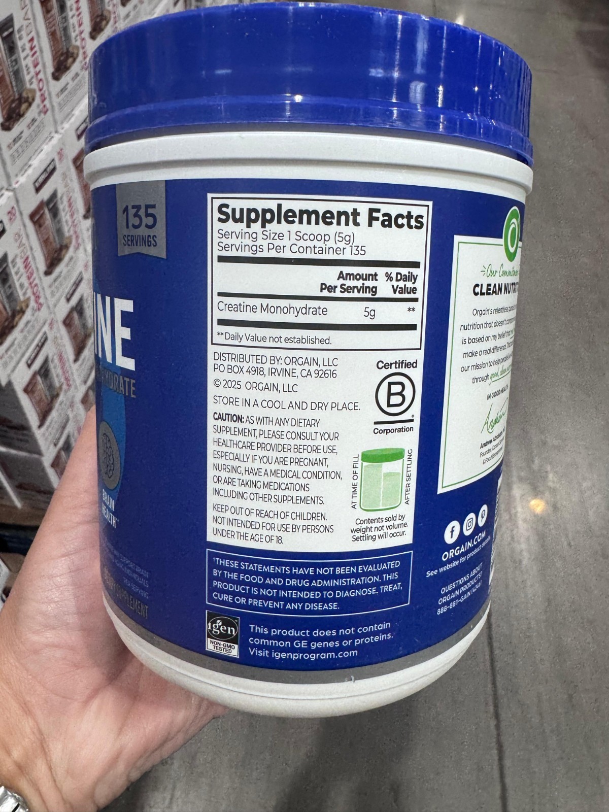 Orgain Creatine Monohydrate Powder Unflavored 675g 135 Servings