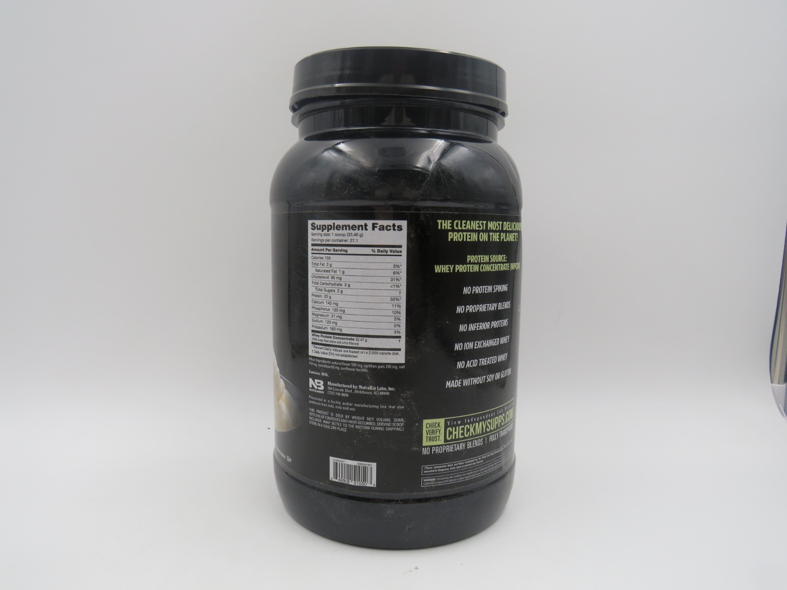 NutraBio Classic Whey Protein Powder 25G of Protein Per Scoop EXP 01/28